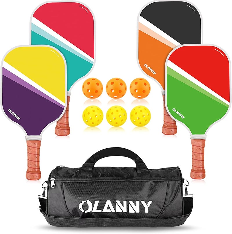 OLANNY مجموعة مضارب بيكلبول من الجرافيت - مضارب متميزة بوجه من الألياف ونواة من خلية العسل البوليمرية تتضمن مضارب بيكلبول + كرات بيكلبول + قبضة ناعمة بديلة + 1 حقيبة - Image 1